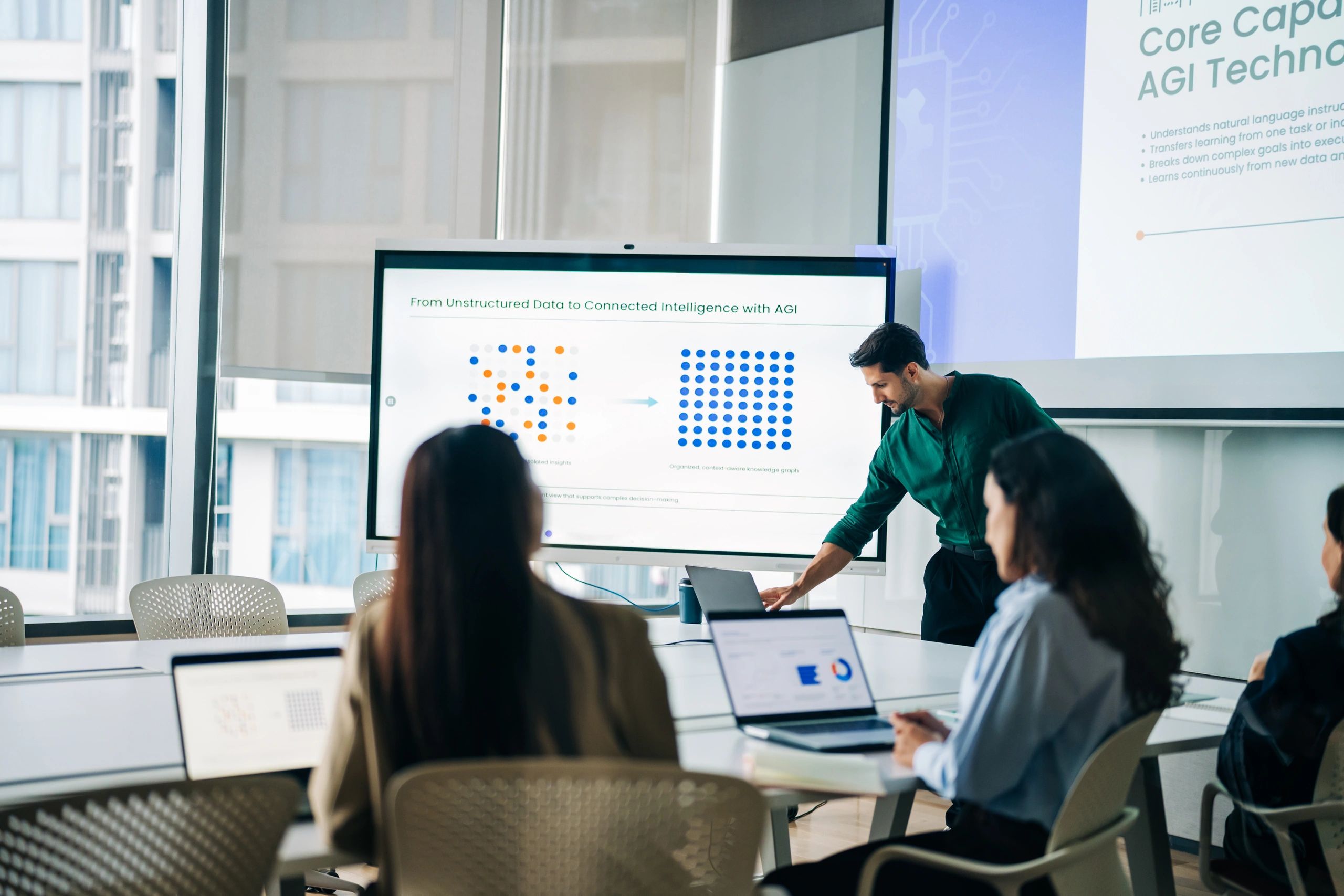 Consultant presenting international growth analytics to clients